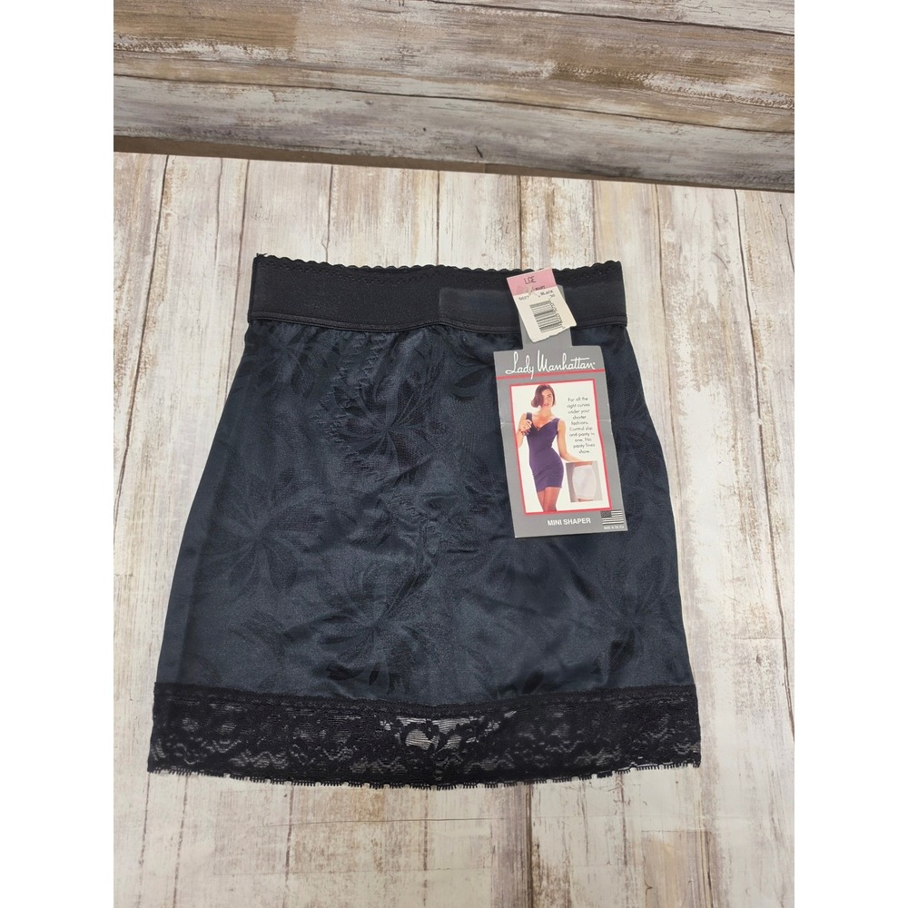 Lady Manhattan Black Floral Jacquard Mini Shaper Control Slip Panty Large 5027